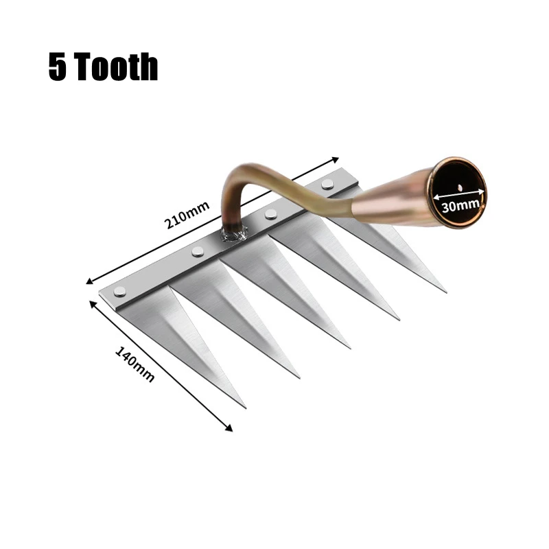 4/5/6/7 Teeth Iron Gardening Hoe Weeding Rake Farm Tool Grasping Raking Loosening Soil Nail Rake Tool Artifact Harrow Farm Tools