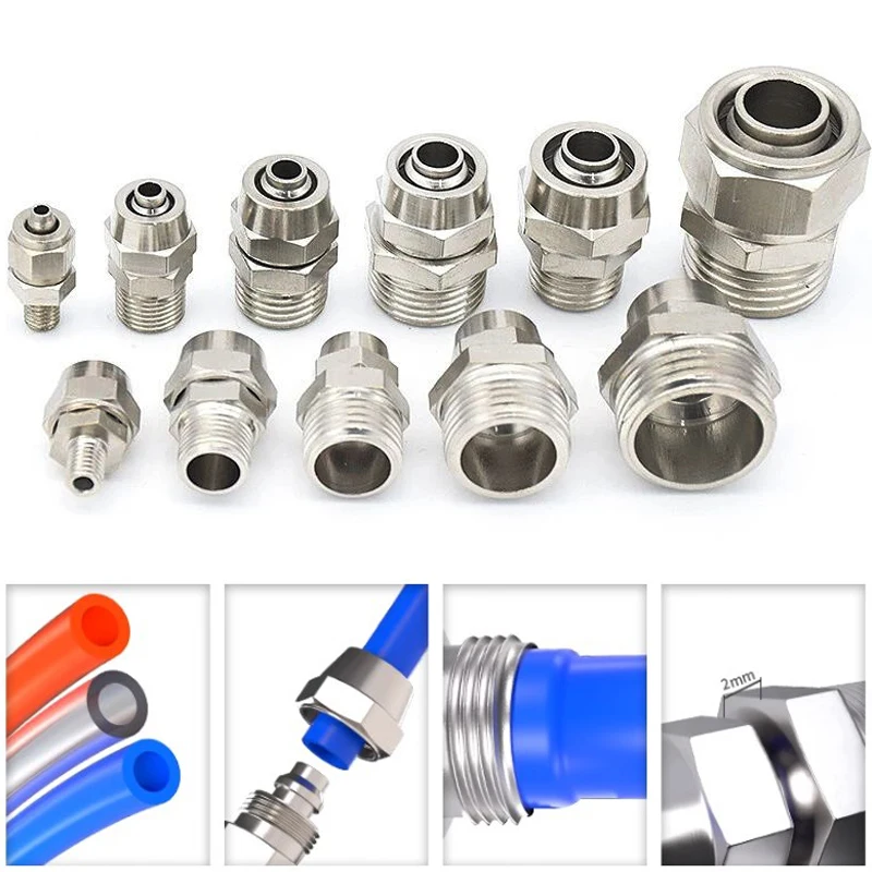 PC4 6 8 10 12mm Pipe Tube To  1/8 1/4 3/8 1/2 Trachea Quick Screw Pipe Fittings Copper Pneumatic Components Fast Twist Joint