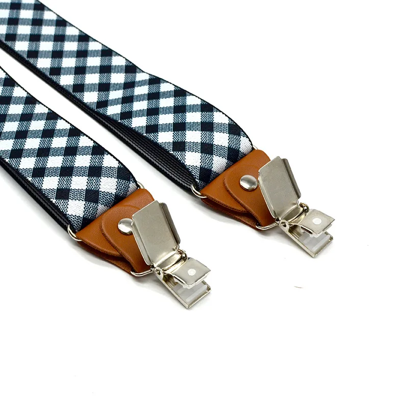 Adult 3.5cm European and American British retro checkered lucky men\'s suspenders clip suspenders suspenders wedding party braces