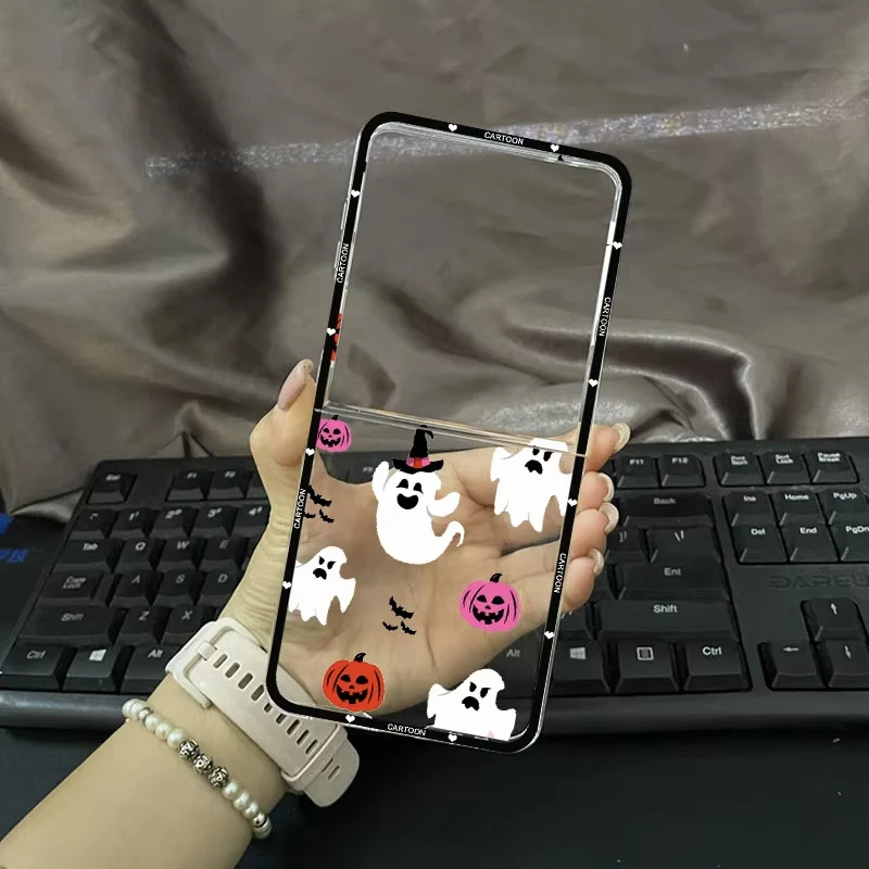 حافظة شفافة لشبح الهالوين لهاتف سامسونج جالاكسي Z Flip 7 6 5 4 3 2 1 غطاء سيليكون صلب Z Flip7 غطاء حماية مضاد للسقوط