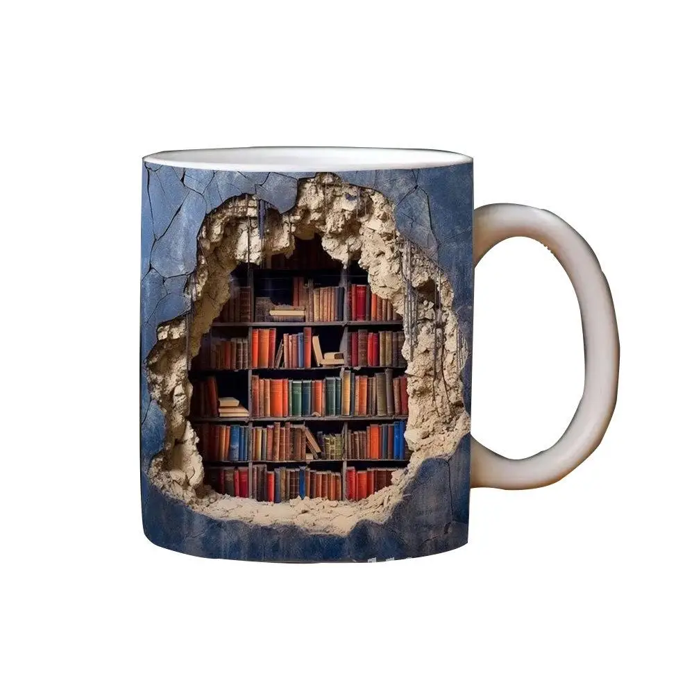 

3D Design Ceramic Mug Creative Space Motif Multi-Purpose Biikshelf Decorative Mug for Men 301-400ml Capacity