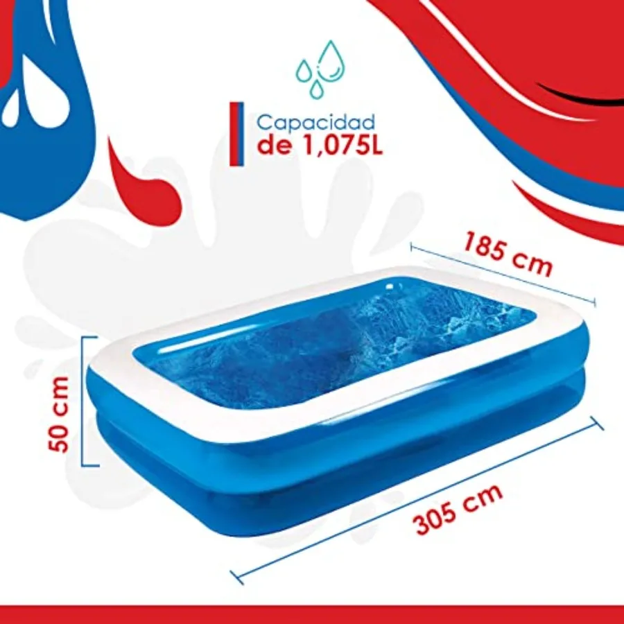 Giant Inflatable Kiddie Pool - Family and Inflatable Rectangular Pool - 10 Feet Long 120