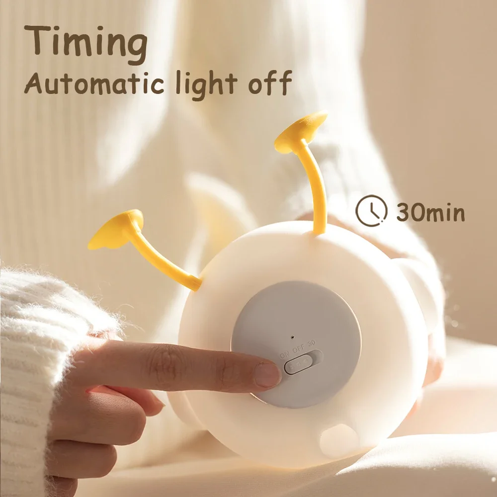 LED Cute Duck Night Light Cartoon Animal Silicone Pat Light Touch Sensor Timing USB Rechargeable Bedroom Bedside Gift Kids Lam