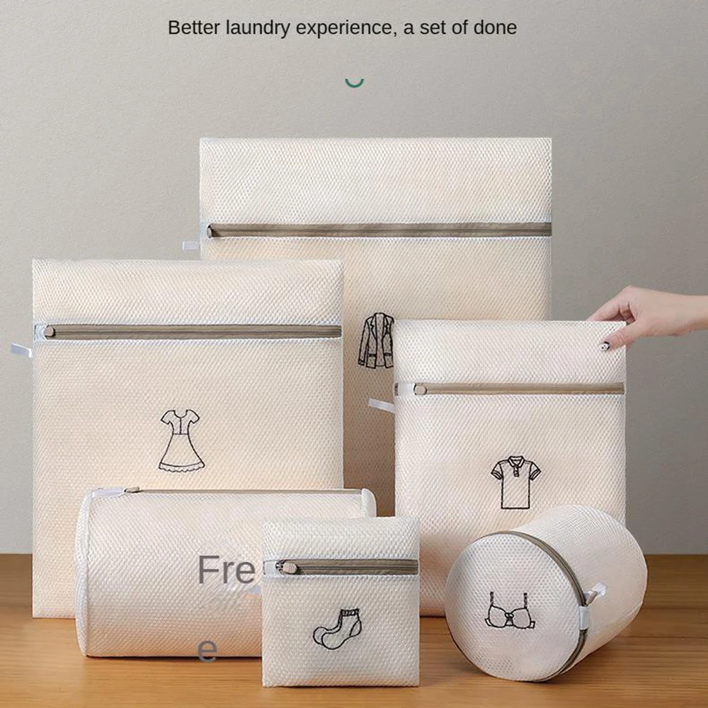 6PC Zipper Mesh Laundry Bags Set Durable Net Fabric Delicate Wash Bag for Lingerie Travel Organization Reusable Machine Wash