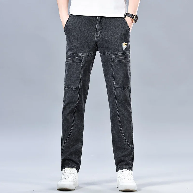 Moda 6 tasche design jeans da uomo nero grigio blu elasticizzato dritto pantaloni in denim casual marchio di abbigliamento pantaloni maschili in cotone