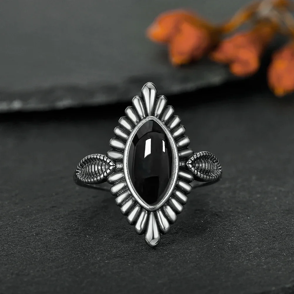 925 Silver Vintage Ring Natural Black Agate Denier Type Horse Eye Design for Women Exquisite Packing Gift  Fine ring