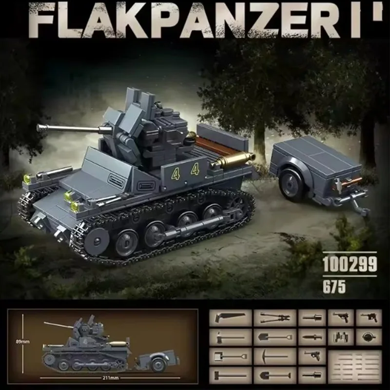 Flakpanzer I No.1 anti-aircraft tank Series Toys Tank Model Building Block Toy DIY Assembly Collection Model Christmas Gifts
