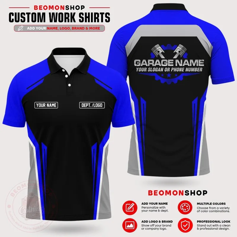 Custom Garage Polo Shirt Personalized Name Logo Short Sleeve Mechanic Work Uniform Auto Repair Team Staff Workwear for Men