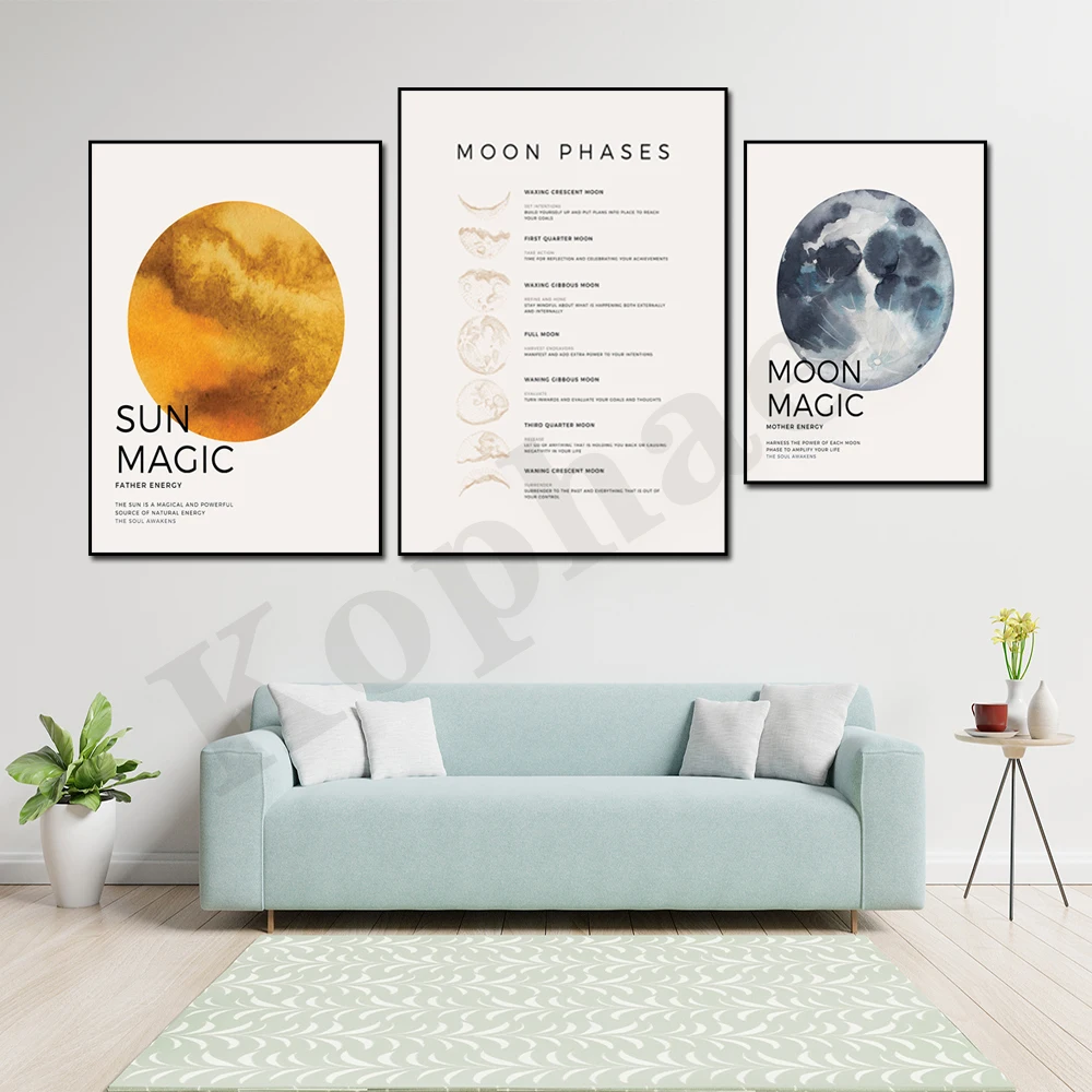 Sun Magic Moon Magic Moon Phases Abstract Wall Decor Poster