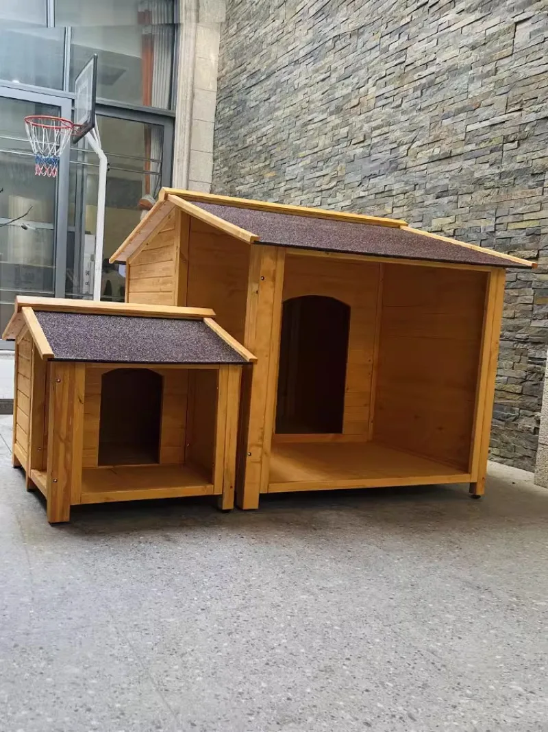 Outdoor large dog house wooden rain and sun protection