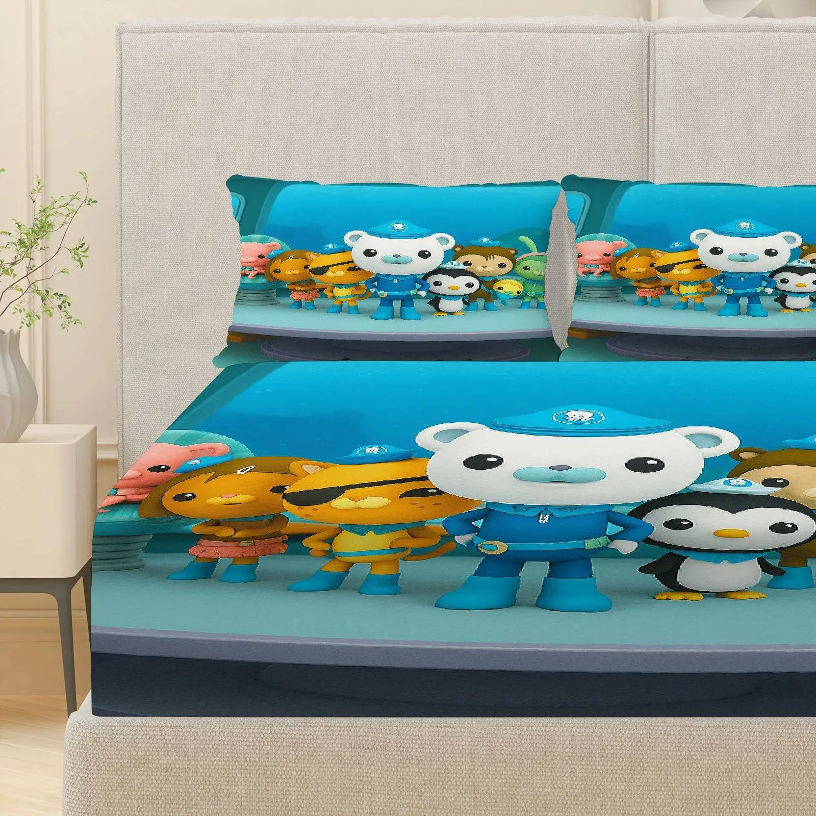Christmas 2D Digital Print Three-Piece Bedding Set (includes 1 fitted sheet + 2 pillowcases) Mattress Protector, Fitted Sheet Style with Elastic, Protective Cover, Mattress Protector, Fitted Sheet Style Bedding, Explorer Ocean Fitted Sheet Set, Breathable Polyester