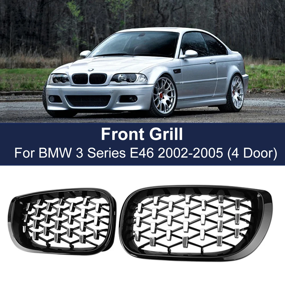 

High-Quality ABS Diamond Kidney Grill Meteor Style For BMW E46 4 Door 4D 3 Series 2002 2003 2004 2005 Replacement Grille