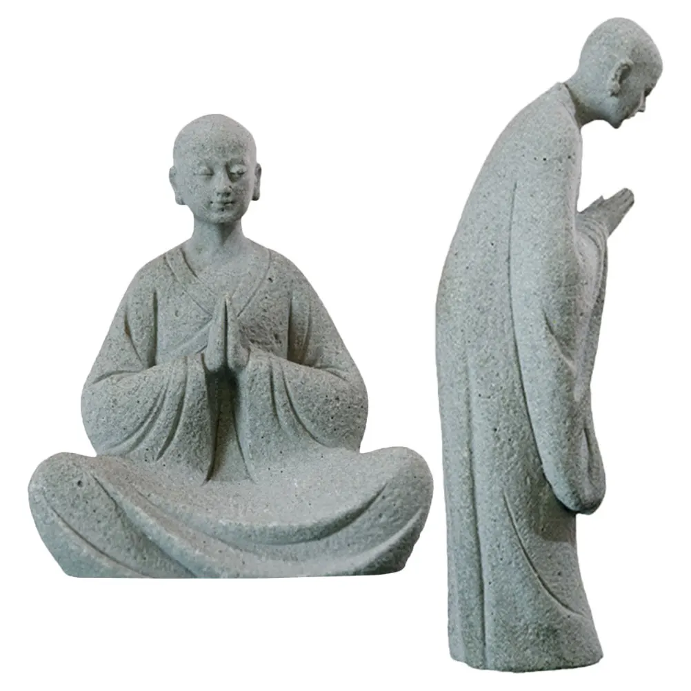 

2 Pcs Monk Statues Gray Sitting Zen Home Decor Stone Monk Statue Garden Mini L Buddha Figurines