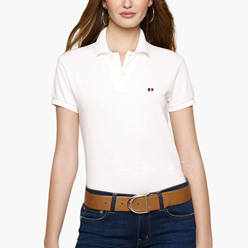 Polo de manga corta para mujer, camisetas informales con solapa, Tops ajustados con logotipo bordado para mujer, buena calidad, nuevo estilo, Verano