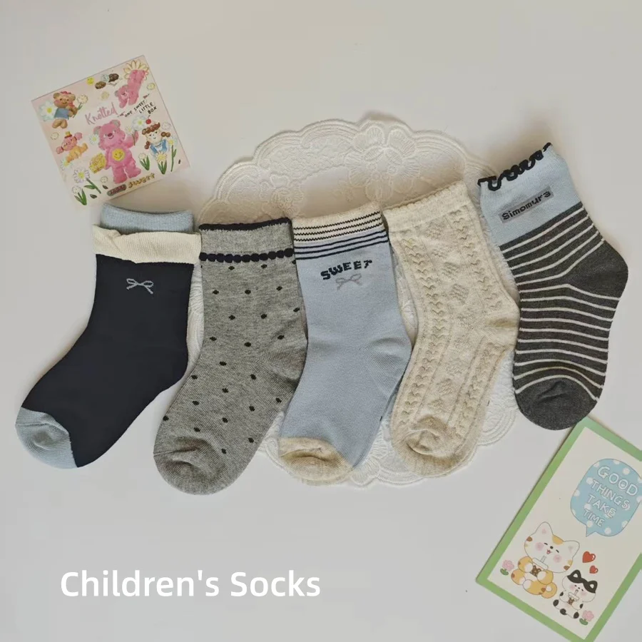 Children's socks pure cotton breathable spring autumn winter four seasons girls' medium tube socks children's socks