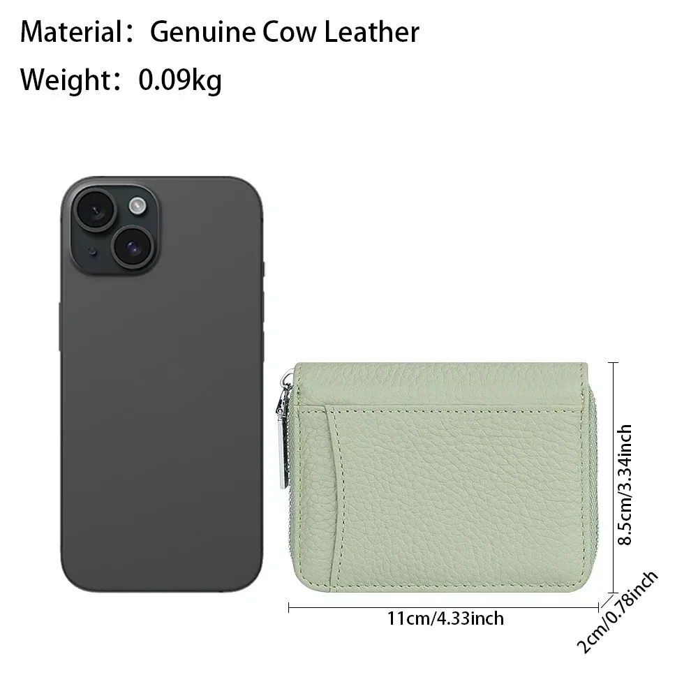 URBAN MASTER  Genuine Leather Zipper Coin Purse, RFID Blocking Solid Color Card Holder, Casual Short Wallet for Daily Use 1907