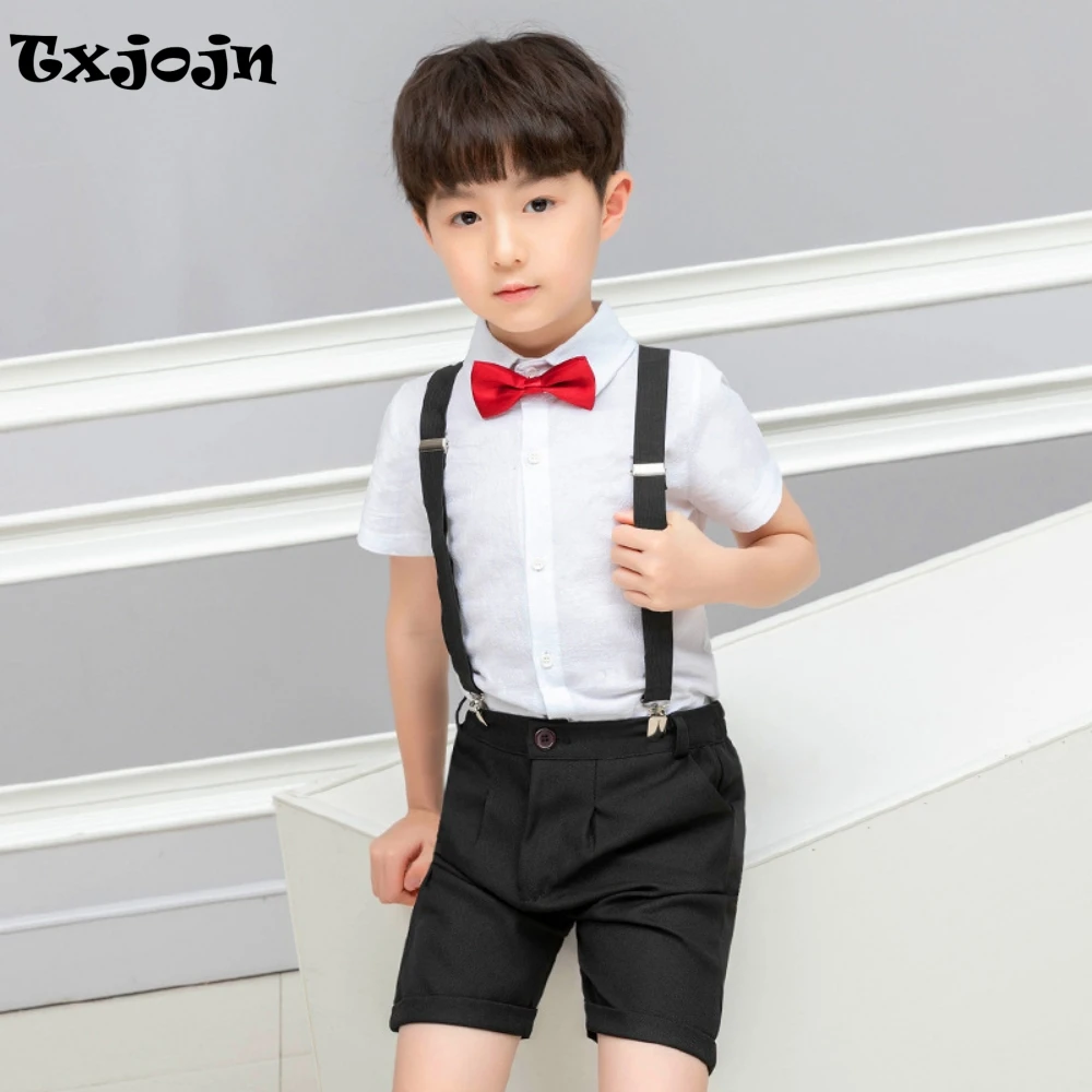 

Formal Classic Boys Overalls Sets 4 Pieces School Choir Peformance Outfit Summer Kids Jumpsuit Beach Wedding Ring Bearer Wear