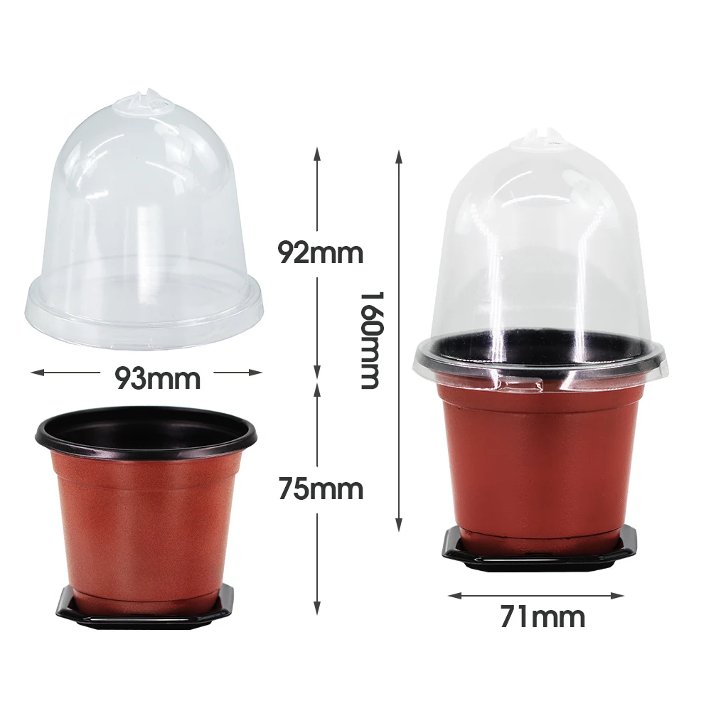 160x90MM Plant Nursery Pots Red w/ Transparent Temperature Holding Cover Seedling Stater Box Flower Container Hood Humidity Dome