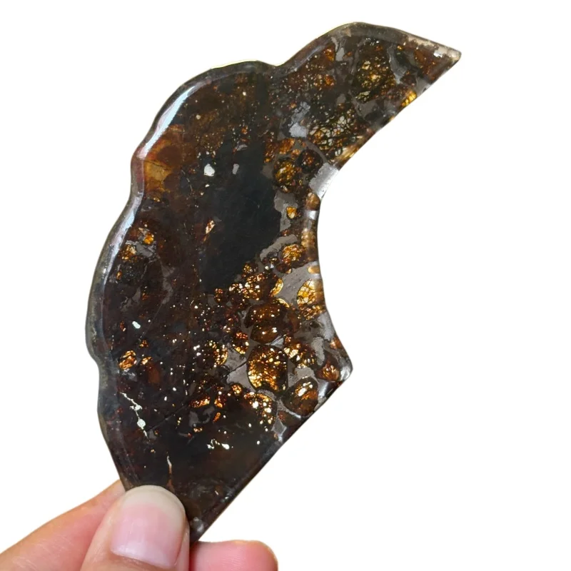 Natural Sericho Pallasite Meteorite Carved Slice Kenya Olivine Meteorite Specimen Ornament QA864