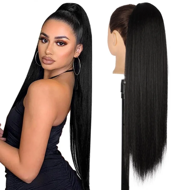 Women's drawstring elastic mesh extension , one-piece long straight hair ponytail wig