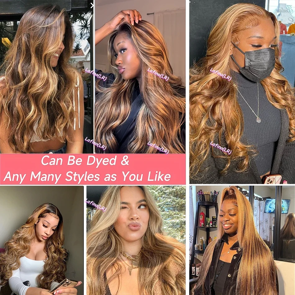 200 High Density Body Wave P4/27 Highlight 13x4 13x6 HD Lace Frontal Wig Brazilian 100% Remy Colored Loose Wave Human Hair Wigs image 5