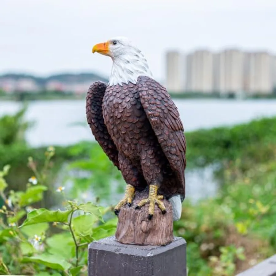 

H:15.7in Outdoor Great Eagle Sculpture Garden Decoration Hand-Painted Bald Eagle Decoration - Bald Eagle Statue Majestic Americ