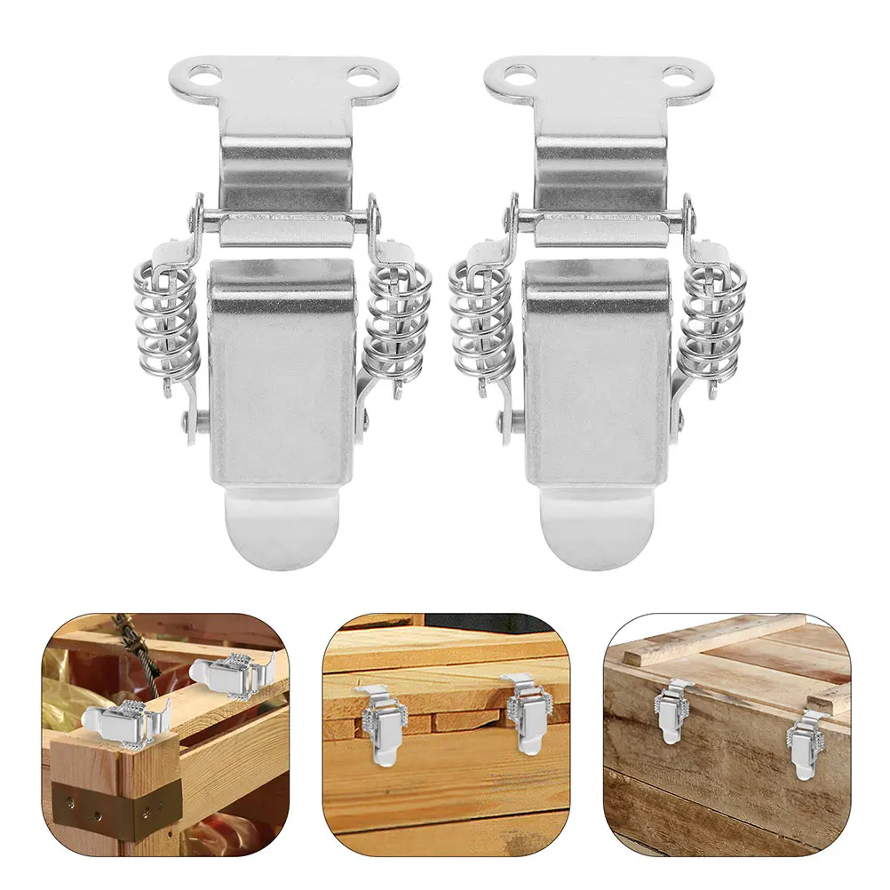 

4 Pcs Spring Buckle Lock Hood Latch Hasp Gate Stainless Steel Hinge Corner Toggle