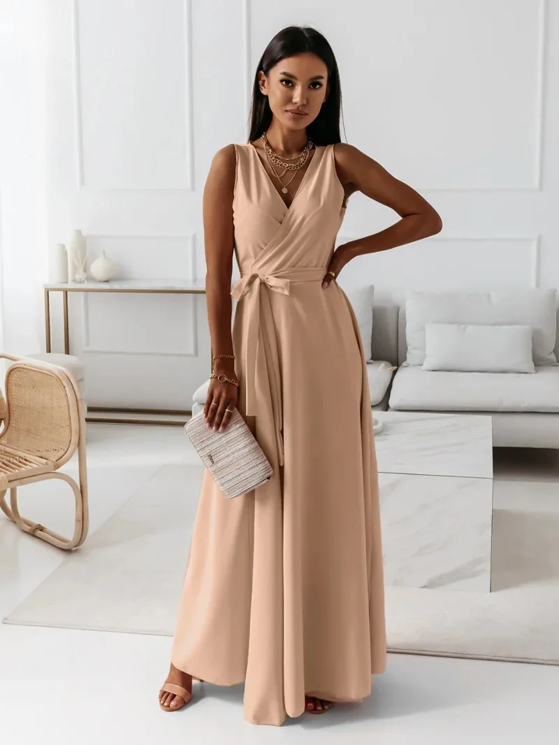2025 sommer Neue Mode frauen Kleid Tie-neck V-ausschnitt Lange Abendkleid Kleid für Frauen Party Gala – Detail 21