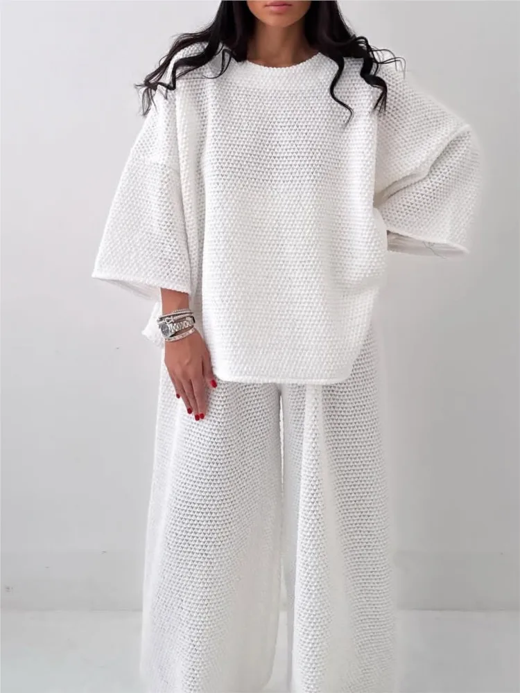 Lazy Comfortable Style Loose-fitting Wide-leg Pants Two-piece Set 2026 New Summer Women's Solid Color Fashion Casual Style Suit