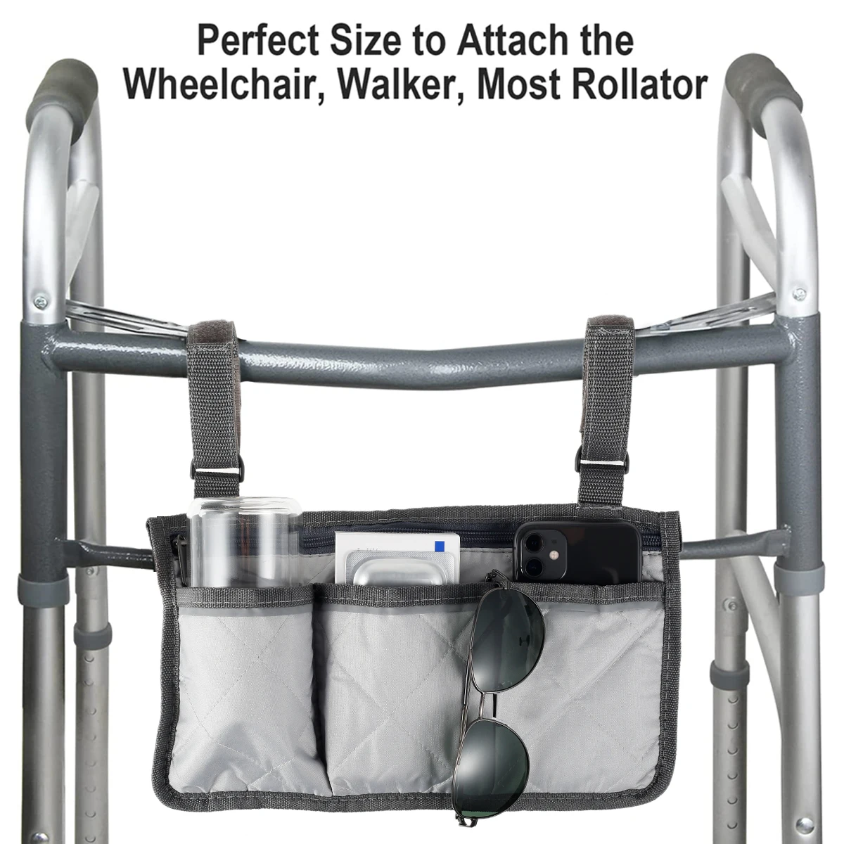 Universal Walker Bag Armrest Side Storage Bag Seat Armrest Storage Bag Rollator Organizer Pouch Wheelchair Scooter Side Bag