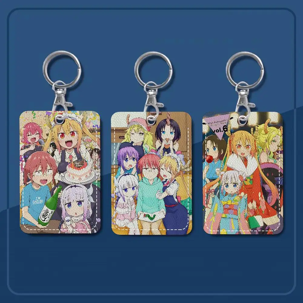 

Miss Kobayashi's Dragon Maid 1Pc PU Leather Card Holder Keychain Key Ring Door Lock Access Tags ID Card Case Keychain Card
