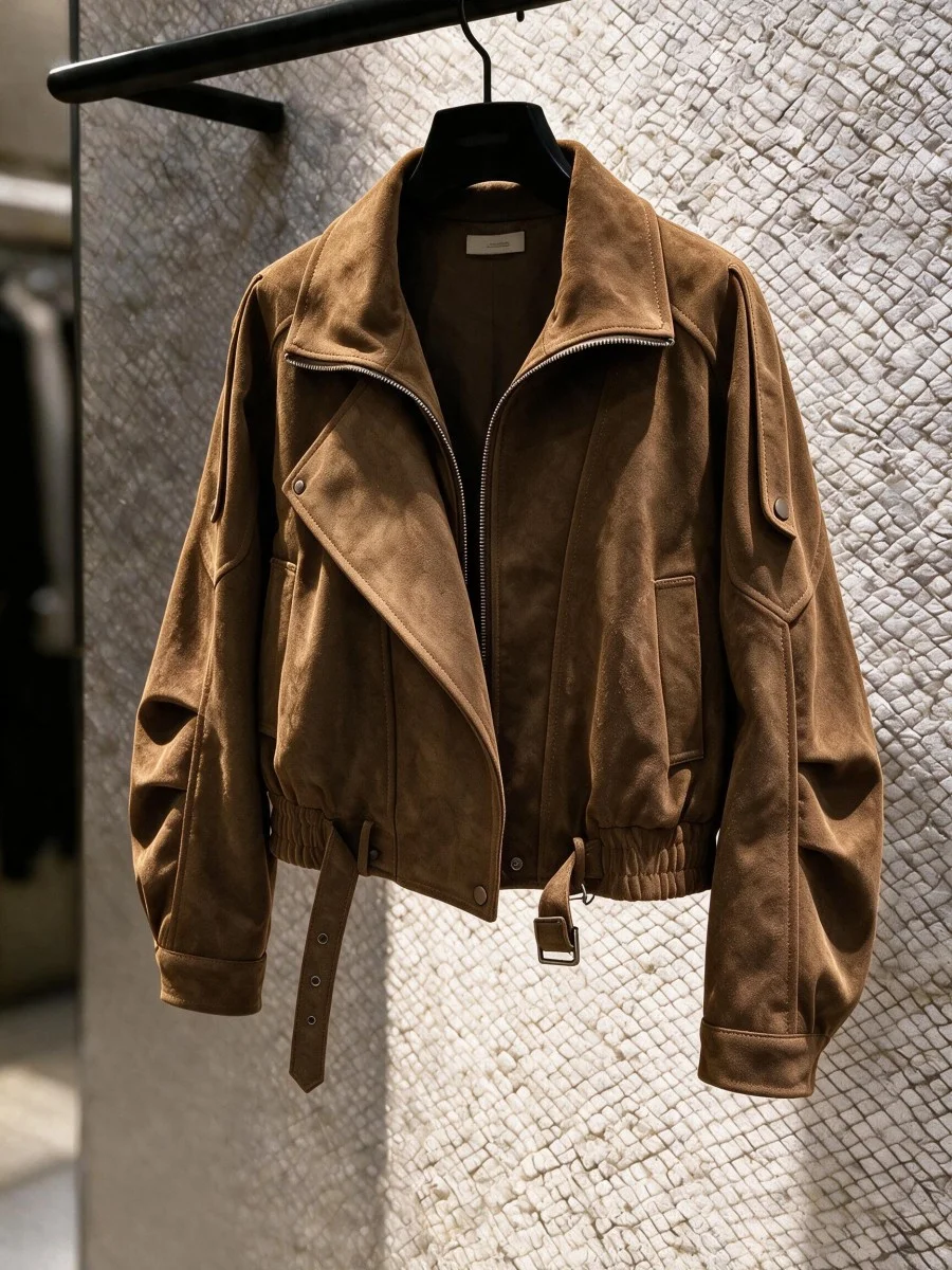 Retro Short Jacket Women's Zipper Biker Style Autumn New Small Size Cool Jacket Trendy Commute Style Waist-Cinching Polyester...