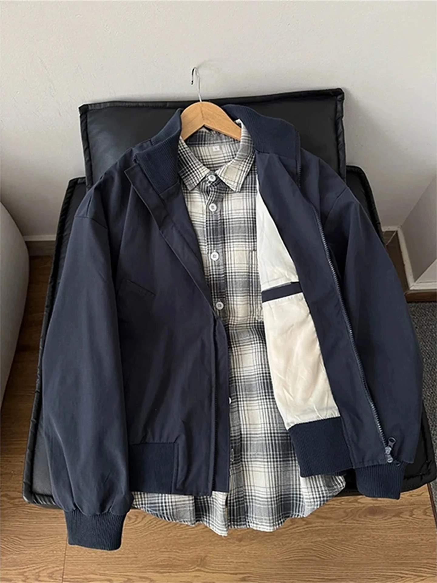 

American Sle Flight Jaet Men's ort oulder Pad Stand Collar Autumn Faion Baseball Outfit Loose Fit Breathable Polyester