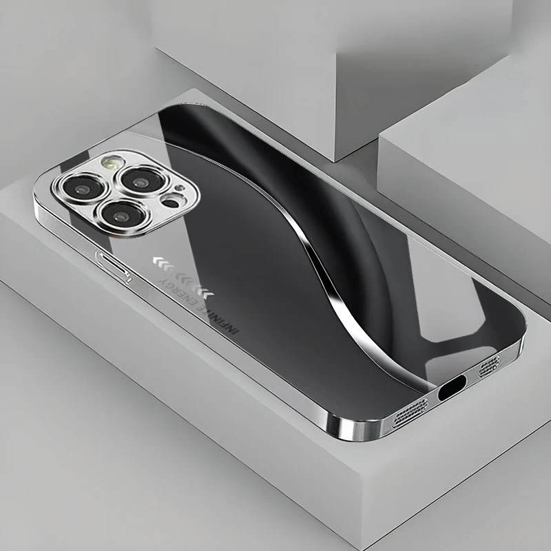 Gradient Minimalist Curve Electroplated Phone Case For iPhone 17 16 15 14 13 12 11 Pro Max Plus 16E 17 Air Tempered Glass Cover - náhled 3