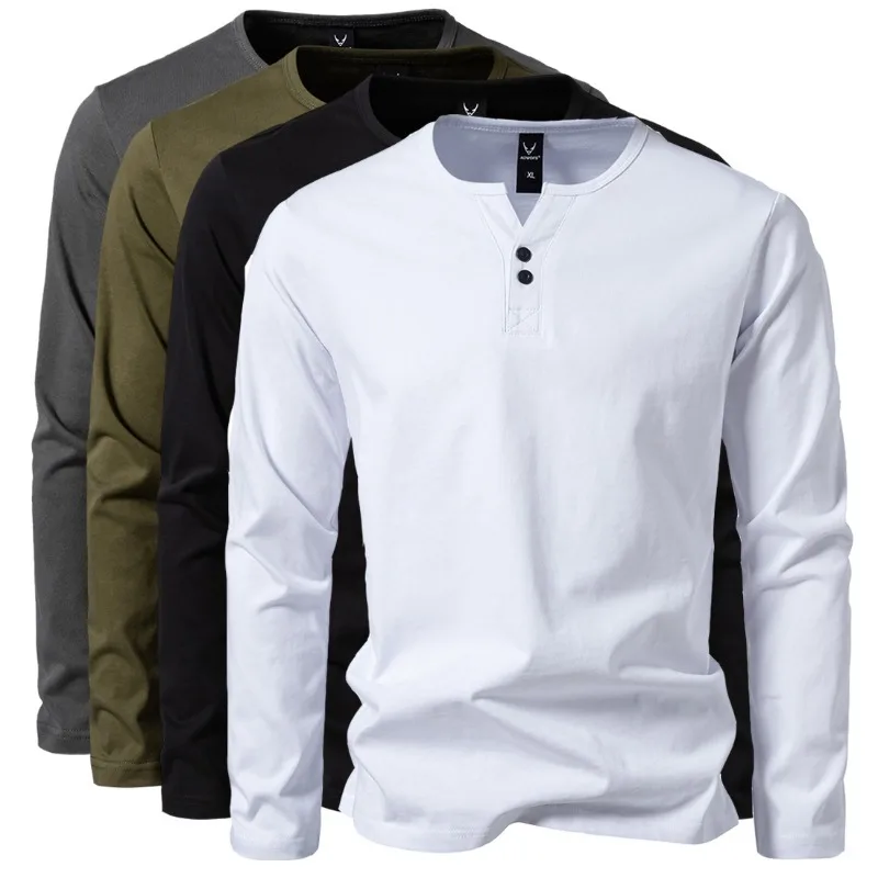 Autumn New British Men's Small V-neck Long-sleeved T-shirt Heavy Simple Ins Men's Breathable Pure Cotton T-shirt