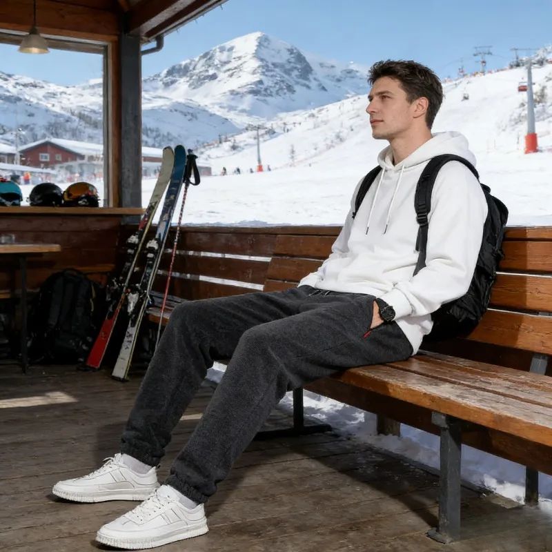 

Mens Winter Joggers Fleece Lined Sweatpants with Zipper Pockets Warm Thickened Casual Lounge Pants for Outdoor