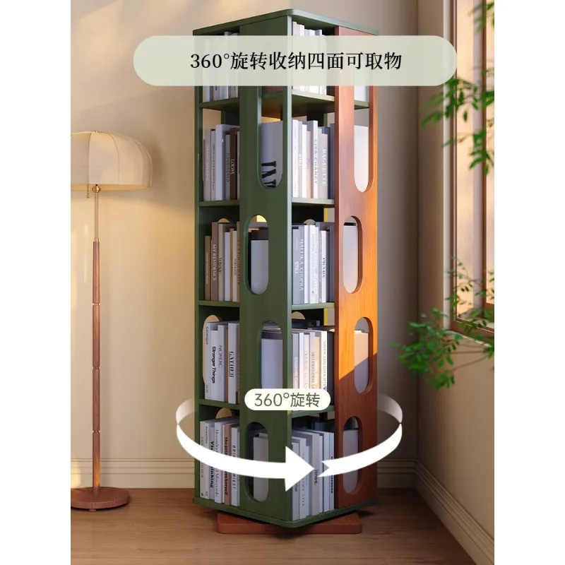 

French retro rotatable solid wood multi-layer bookshelf