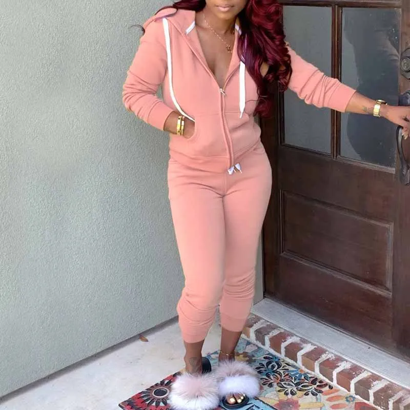 Two Piece Sets Womens Outifits Pant Sets for Women 2026 New Long Sleeve Hooded Lace-up Casual Solid Lace-up Women Pant Set Q6510