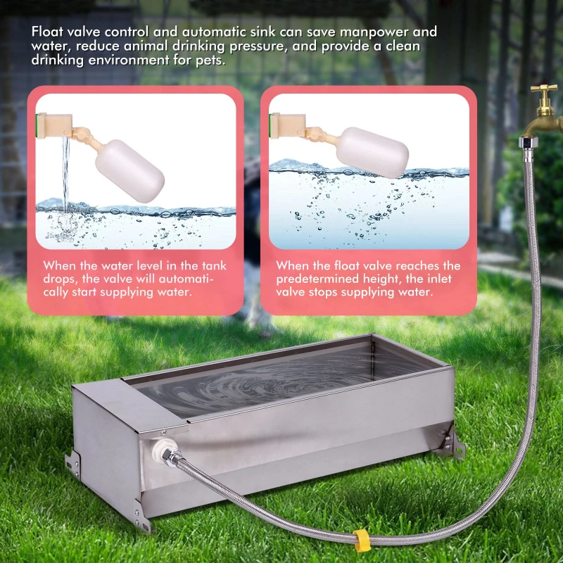 50cm Rectangle Stainless Steel Auto Water Trough with Float 7.5L Capacity for Poultry Cow Sheep Farm Water Supply