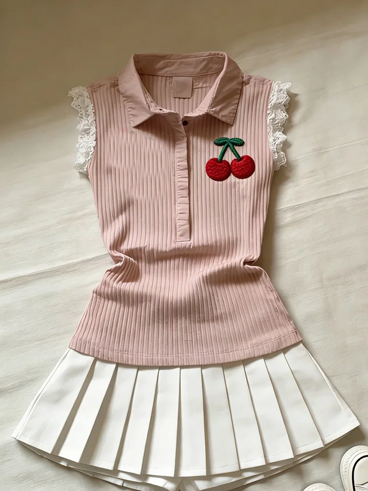 

Летний хлопковый топ Cherry Small Language с милой вышивкой и эффектом похудения для женщин