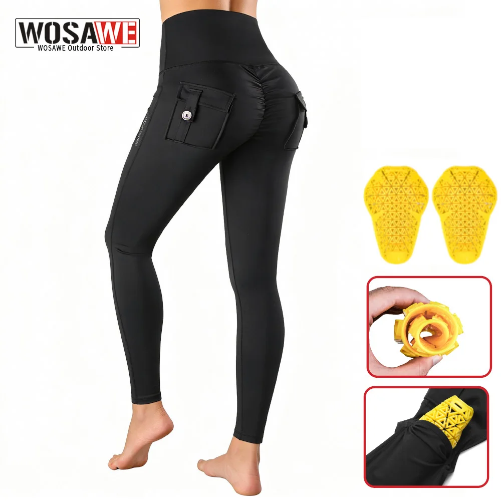 

WOSAWE Women Motorcycle Pants Sports Slim Fit Butt Lifting Leggings Off-road Motorcycle Rider Pants with Knee Pads