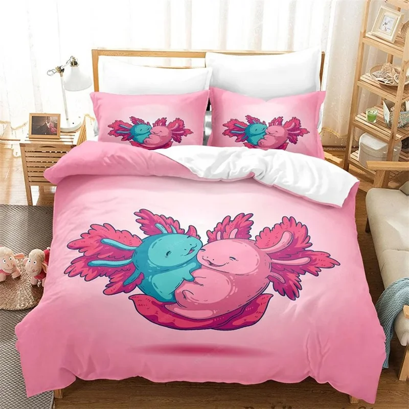 

Kawaii Animal Axolotl Print Bedding Set Single Twin Full Queen King Size Bed Set Aldult Kid Bedroom Duvetcover Set 3D Anime