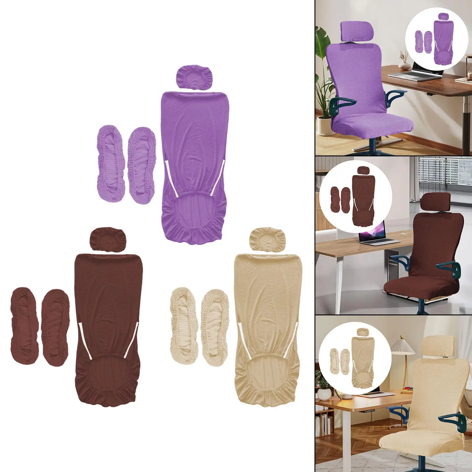 Comfortable Universal Office Chair Cover Set with Removable Armrest and Headrest Slipcovers Stretch Polyester for Study