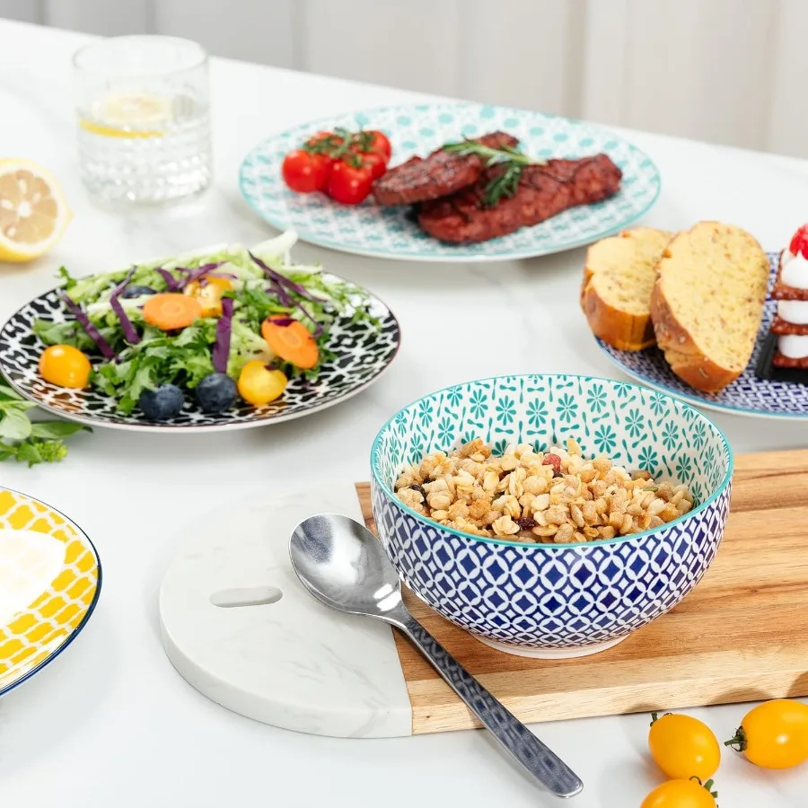 12 peças conjuntos de louça cerâmica porcelana redonda jantar conjunto para 4 microondas e máquina de lavar louça pratos e tigelas conjuntos k