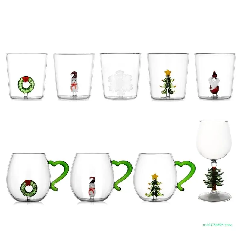 3D Christmas Wreath Glass Mug 350/400ml Capacity Glasses for Family Gatherings