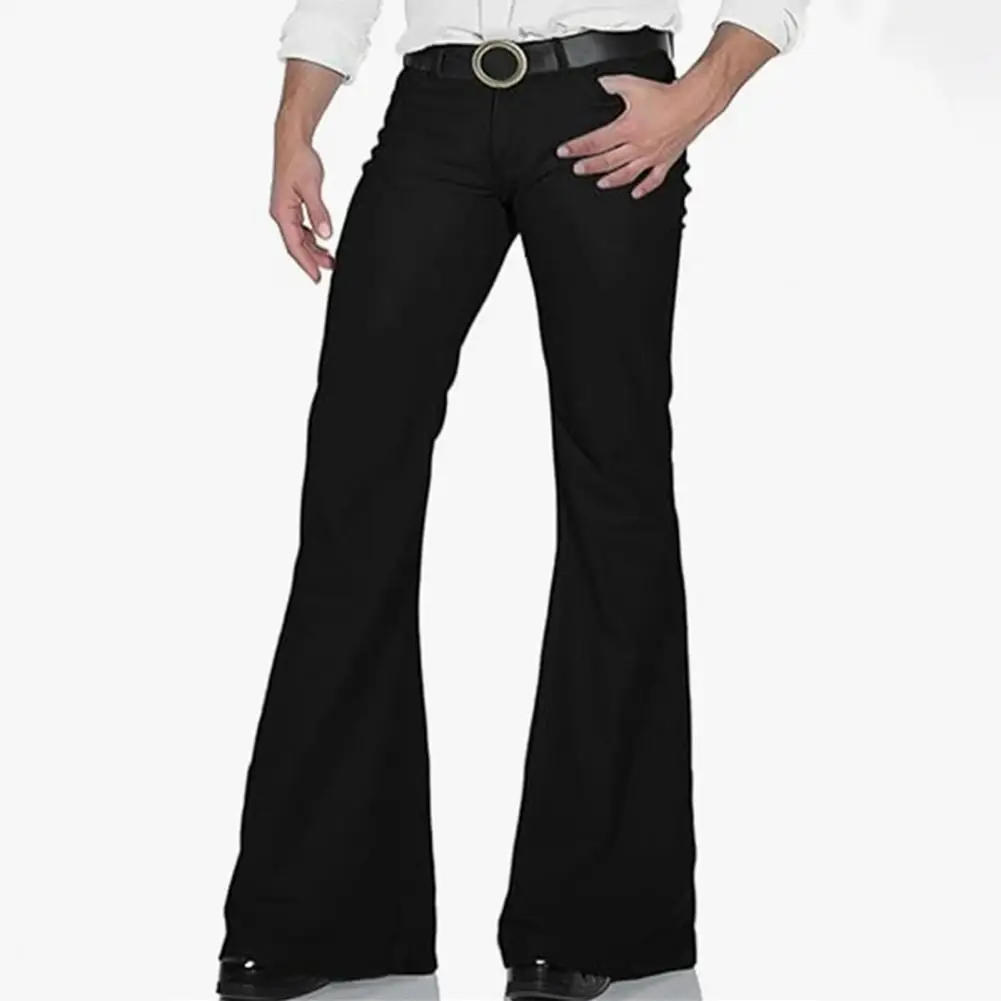 Comfortable Men Pants Stylish Men's Flared Pants with Multiple Pockets for Work Travel Leisure Mid-rise Solid Color Trousers