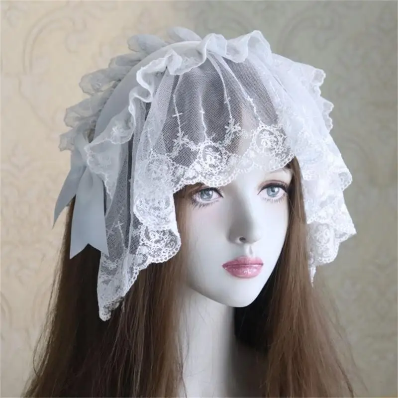 39BD 소녀 베일 주름 레이스 헤드 밴드 하위 문화 베일 리본 플 란킹 헤드웨어