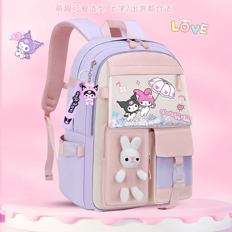 Sanrio Kulomi-mochila escolar con dibujos animados para niños, morral cómodo para estudiantes, con reducción de carga, de gran capacidad, Yugui