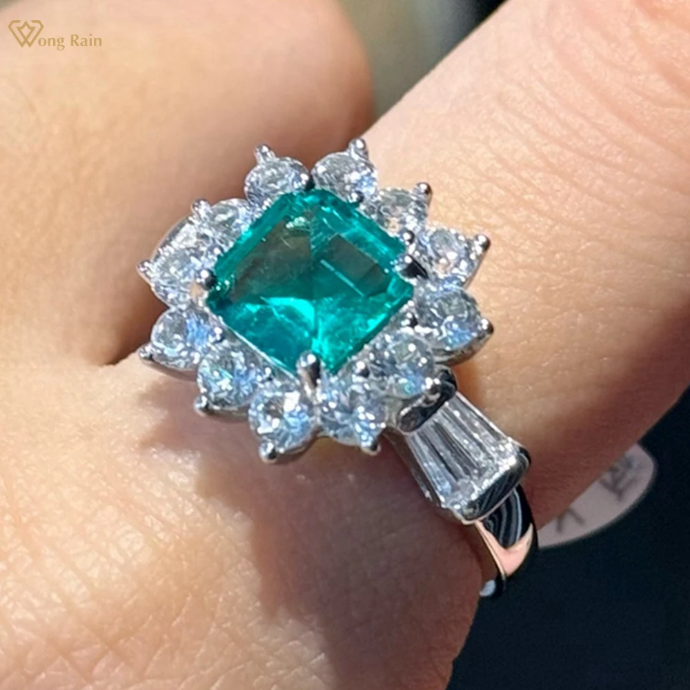 

Wong Rain Sparkling Solid 925 Sterling Silver 7 MM Emerald High Carbon Diamond Gems Engagement Rings Fine Jewelry Wedding Gifts