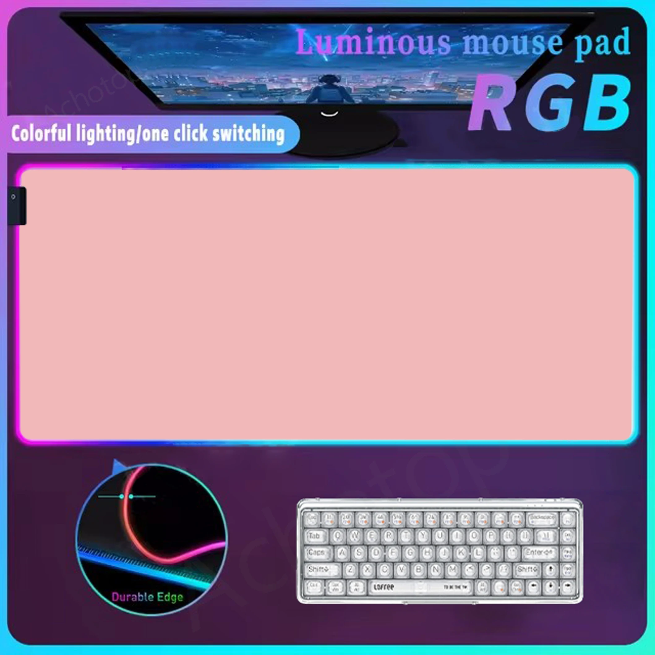 

Pure Pink Led Mousepad Rgb Desk Mat Glow Personality Mouse Pad Offices Accessories Mouse Mat Gamer Tapis De Souris Xxl Desk Mat